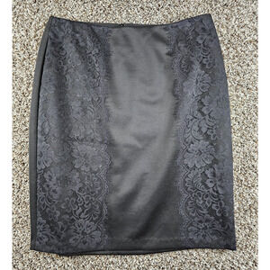 DB Womens Sz 14 Knee Length Pencil Skirt Black Satin Lace Accents